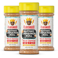 Flavor God Buttery Cinnamon Roll Topper Mix Pack Of 3, Natural Healthy Topper For Donuts Bread Oatmeal Pancakes Sandwiches, Fruit Ice Cream Cookies Coffee Kosher Low Sodium Gluten Dairy Free Seasoning