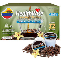 Healthwise Low Acid French Vanilla Decaf, Chemical-Free Swiss Water Process, 99.9% Caffeine Free, 100% Colombian Coffee K-Cups - Medium Roast, Healthier Coffee For Sensitive Stomachs - 72 Count (Pack Of 6)