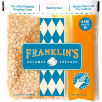 Franklins Gourmet Popcorn All-In-One Pre-Measured Packs - 4Oz. Pack Of 10 - Butter Flavored Coconut Oil + Butter Salt Popcorn Seasoning + Organic Corn - Authentic Movie Theater Taste - Made In Usa