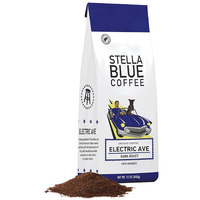 Stella Blue Fresh Ground Coffee | Electric Avenue Blend | 100% Arabica Dark Roast | Rich And Bold Flavor With Subtle Smokiness | Ethically Sourced From Central America | 12 Oz Bag | Paws Support