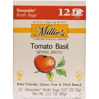 Millies Sipping Broth - Vegetable Broth -Natural-Gluten Free-Keto Friendly Tomato Basil 12 Count Box