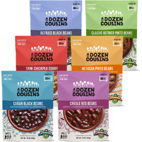 A Dozen Cousins Seasoned Microwave Beans Variety Pack - Black Beans, Garbanzo Beans, Refried Beans And More - Vegan And Vegetarian Non-Gmo Meals Ready To Eat Made With Avocado Oil (6 Pack)