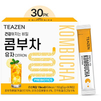 Teazen Citron Kombucha Tea, Hydration Drink Mix, Sugar Free, Live Probiotics & Prebiotics, 30 Sticks, 5.29Oz