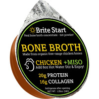 Brite Start Bone Broth - Chicken + Miso - 12 Count - Keto Friendly Concentrate Packed With 16G Collagen, 20G Paleo Protein - Made From Free Range Chicken Bones - Single Serve Packets