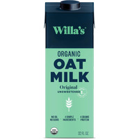 Willa's Organic Oat Milk - Unsweetened Original Oatmilk, Non-Gmo, Shelf Stable, Low Sugar, Non-Dairy Milk, Made From Whole Grain Oats, No Oil, No Gums, 32 Oz - Pack Of 1