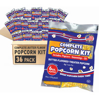 Premium America Popcorn Kit, 36 Packs For A 6 Oz Popper, Movie Theater Popcorn Kernels, Oil & Seasoning Pack, Bulk All In One, Popcorn Gifts