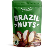 Food To Live - Dry Roasted Brazil Nuts With Himalayan Salt, 8 Ounces - Oven Roasted, Lightly Salted, No Oil Added, Whole. Vegan, Kosher, Bulk.