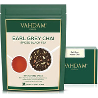 Vahdam Earl Grey Masala Chai - High Caffeine, Non Gmo, Gluten Free | Citrusy Earl Grey Tea Leaves W/ Pure Bergamot Oil | Brew Hot, Iced Or Chai Latte | Vacuum Sealed Pack (50 Cups/3.53 Oz)