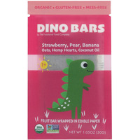 Dino Bars | Organic Fruit Bar For Kids | Organic Toddler Bars And Dinosaur Snacks | Fruit + Oats + Hemp Hearts + Coconut Oil With Edible Paper | Strawberry Kids Bar | Age 1+ | 30 Pack