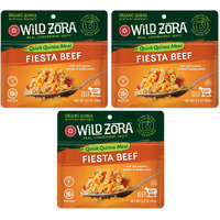 Wild Zora Instant Organic Quinoa Meals - Quick & Tasty Prepared Quinoa Bowls, Pantry Staples Gluten-Free Meal With Lentils Plus 10G Olive Oil Packet - Fiesta Beef (3-Pack)