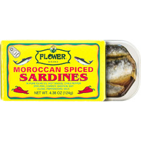 Flower Brand Spiced Sardines (Olive Oil) 4.38 Oz, Wild-Caught From Morocco, High Protein, Keto&Gluten Free Food, Keto Snacks, Canned Food Bulk Sardines In Oil (Pack Of 5)