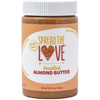 Spread The Love Unsalted Almond Butter, 16 Ounce (All Natural, Vegan, Gluten-Free, Creamy, No Added Salt, No Added Sugar, No Palm Fruit Oil, Not Pasteurized With Ppo)