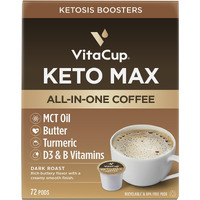 Vitacup Keto Max Dark Roast Coffee Pods, Ketosis & Energy, Butter, Mct Oil, Turmeric, B Vitamins, D3, All-In-One Keto Recyclable Single Serve Pod Compatible W/Keurig K-Cup Brewers,72 Ct