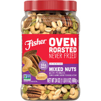 Fisher Oven Roasted Never Fried Mixed Nuts With Peanuts, 24 Ounces (Pack Of 1), Peanuts, Almonds, Cashews, Pistachios, Pecans, Trail Mix, Healthy Snacks For Adults, Made With Sea Salt, No Added Oils
