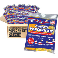 Premium America Popcorn Kit, 24 Packs For A 4 Oz Popper, Movie Theater Popcorn Kernels, Oil & Seasoning Pack, Bulk All In One, Popcorn Gifts