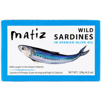 Matiz Sardines In Olive Oil, 4.2 Ounce Can (Pack Of 12) Spanish Gourmet Wild Caught Natural Fish For Tapas, Snacks, Or Meals, Protein Rich, Sealed Freshness