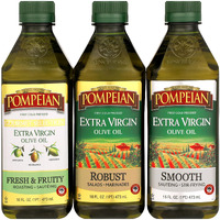 Pompeian Extra Virgin Olive Oil Variety Pack - Smooth Evoo, Gourmet Selection Evoo, Robust Evoo, Contains Polyphenols, First Cold Pressed, 16 Fl Oz, Pack Of 3