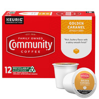 Community Coffee Golden Caramel Flavored Medium Roast Single Serve 12 Ct Box, Compatible With Keurig 2.0 K Cup Brewers, Medium Full Body Rich Creamy Taste, 100% Arabica Coffee Beans