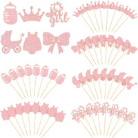 48 Pieces Baby Shower Cupcake Toppers For Girls Glitter Pink Baby Girl Food Picks Baby Shower Toothpicks For Girls Birthday Cake Decorations Party Favors Supplies