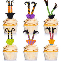 Halloween Cupcake Toppers Halloween Props Witch's Boot Cupcake Decorations For Party Favors Cake Party Supplies Decorations, 6 Styles (60 Pieces)