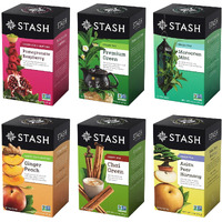 Stash Green Tea Variety Pack - Caffeinated, 6 Boxes Of 18-20 Tea Bags Each - Pomegranate Raspberry, Premium Green, Moroccan Mint, Ginger Peach, Chai Green & Asian Pear Harmony