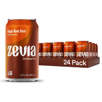 Zevia Zero Sugar Soda, Ginger Root Beer, 12 Oz Cans (24-Pack) - Naturally Sweetened, Zero Calorie Sugar Free Soda - Non-Gmo Project Verified, Gluten-Free, Vegan