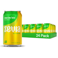 Zevia Zero Sugar Soda, Lemon Lime Twist, 12 Oz Cans (24-Pack) - Naturally Sweetened, Non-Gmo Project Verified, Gluten-Free, Vegan