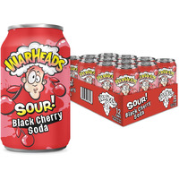 Sour Fruity Soda With Classic Warheads Flavors - Perfectly Balanced Sweet And Sour Soda - Warheads Candy Throwback Treat, Soda, Cocktail Mixer, Pack Of 12, 12Oz Cans (Black Cherry)