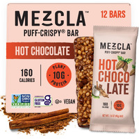 Mezcla Puff Crispy Protein Bars, Gluten Free & Vegan Protein Bars, 10G Protein, Alt For Crispy Rice Treat, Granola Bars & Breakfast Bars, Healthy Snacks For Adults, Hot Chocolate, 12 Pack