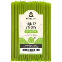 The Honey Jar Green Apple Flavored Honey Sticks - Pure Honey Straws For Tea, Coffee, Or A Healthy Treat - One Teaspoon Of Flavored Honey Per Stick - Made In The Usa With Real Honey - (50 Count)
