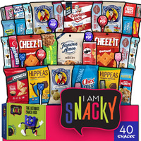 I Am Snacky - Back To School Snack Box Care Package + Greeting Card - Snacky's Bash Box (40 Count) Birthday Sweet Treats Gift Basket, Candies Chips - Corporate