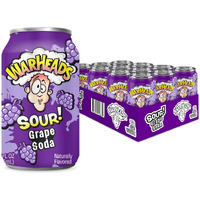 Sour Fruity Soda With Classic Warheads Flavors - Perfectly Balanced Sweet And Sour Soda - Warheads Candy Throwback Treat, Soda, Cocktail Mixer, Pack Of 12, 12Oz Cans (Grape)