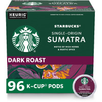 Starbucks K-Cup Coffee Pods, Dark Roast Coffee, Sumatra For Keurig Brewers, 100% Arabica, 4 Boxes (96 Pods Total)