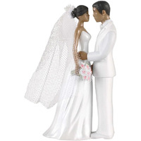 Elegant African American Couple White Plastic Cake Topper - 4.5"" (1 Count), Unique & Stylish Centerpiece Decoration - Perfect For Weddings, Engagement & Anniversary Celebrations