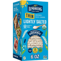 Lundberg Organic Thin Stackers, Brown Rice, Lightly Salted, Thin Rice Cakes, Gluten-Free, Vegan, Healthy Snacks, 6 Oz