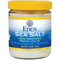Eden Sea Salt, Hand Harvested French Celtic, Stone Ground (Fine), 82 Trace Minerals, Unrefined, Glass Jar, 14 Oz