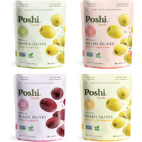 Poshi Natural Whole Pitted Olives | 24 Pack Variety | Basil & Garlic, Chili & Oregano, Chili + Garlic, Lemon & Rosemary | Vegan, Kosher, Gluten Free + Keto Friendly Healthy Snacks, 1.1 Oz (Pack Of 24)