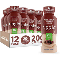 Ripple Vegan Protein Shake | Chocolate | 20G Nutritious Plant Based Pea Protein | Shelf Stable | No Gmos, Soy, Nut, Gluten, Lactose | 12 Oz, 12 Pack