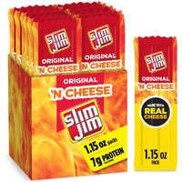 Slim Jim Beef 'N Cheese Smoked Meat Sticks, Original Flavor, 7G Protein Per Serving, 1.15 Oz. (14 Count)