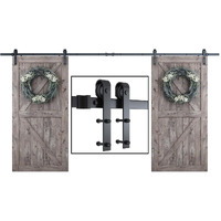 Smartstandard 13 Ft Double Barn Door Hardware Kit, Sliding Door Track-Smoothly And Quietly -Includes Detailed Installation Fit 36\"-40\" Wide Door Panel(J Shape Hanger) Black