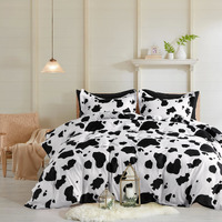 Bedsum 2 Pieces Microfiber King Duvet Cover Set, Ultra Soft Milk Cow Printed Comforter Cover Set With Zipper Closure And Corner Ties, Black And White