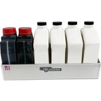 Pit Posse 563 Oil Shelf Caddy Six Bottle Rack Holder- Made In Usa - Holds 6 Quarts Of Automotive Motor Engine Oil - Enclosed Race Trailer Shop Garage Aluminum Storage Organizer (Silver)