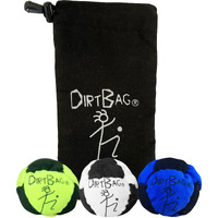 Dirtbag Classic Footbag Hacky Sack 3 Pack With Pouch, Unique, Footbag Set With Signature Carry Bag - Black Pouch.