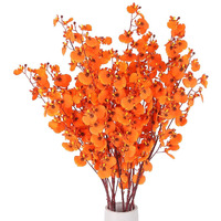 Hantajanss Artificial Orchids Flowers Bouquet Realistic Orchids Silk Bulk, 8Pcs Faux Flowers Flowers Fake Orange Orchids Long Stem For Indoor Outdoor Wedding Home Office Decoration