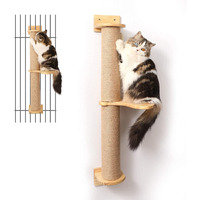 Fukumaru Cat Activity Tree With Scratching Posts, Wall Mounted Jute Scratcher Pine Hammock