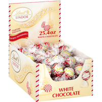 Lindt Lindor White Chocolate Peppermint Truffles, White Chocolate Candy With Smooth Peppermint Truffle Center, 25.4 Oz., 60 Count