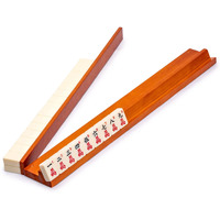 Yellow Mountain Imports 18-Inch Dark Pine Wooden Mahjong Game Racks With Built-In Pushers - Set Of 4