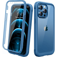 Miracase Designed For Iphone 12 Pro Max Case, Full Body Rugged Case With Built-In Touch Sensitive Anti-Scratch Screen Protector, Soft Tpu Case Compatible With Iphone 12 Pro Max 6.7\", Water Blue