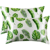 Mr&Hm Satin Pillowcase For Hair And Skin, Silk Satin Pillowcase 2 Pack, Queen Size Pillow Cases Set Of 2, Silky Pillow Cover With Envelope Closure (20X30, Leaves)