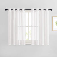 Nicetown White Flax Linen Sheer Bedroom Curtains Grommet, Decorative Window Treatment Draperies Privacy With Light Through For Kitchen/Nursery/Bathroom,W52 X L54, Sold As 2 Panels